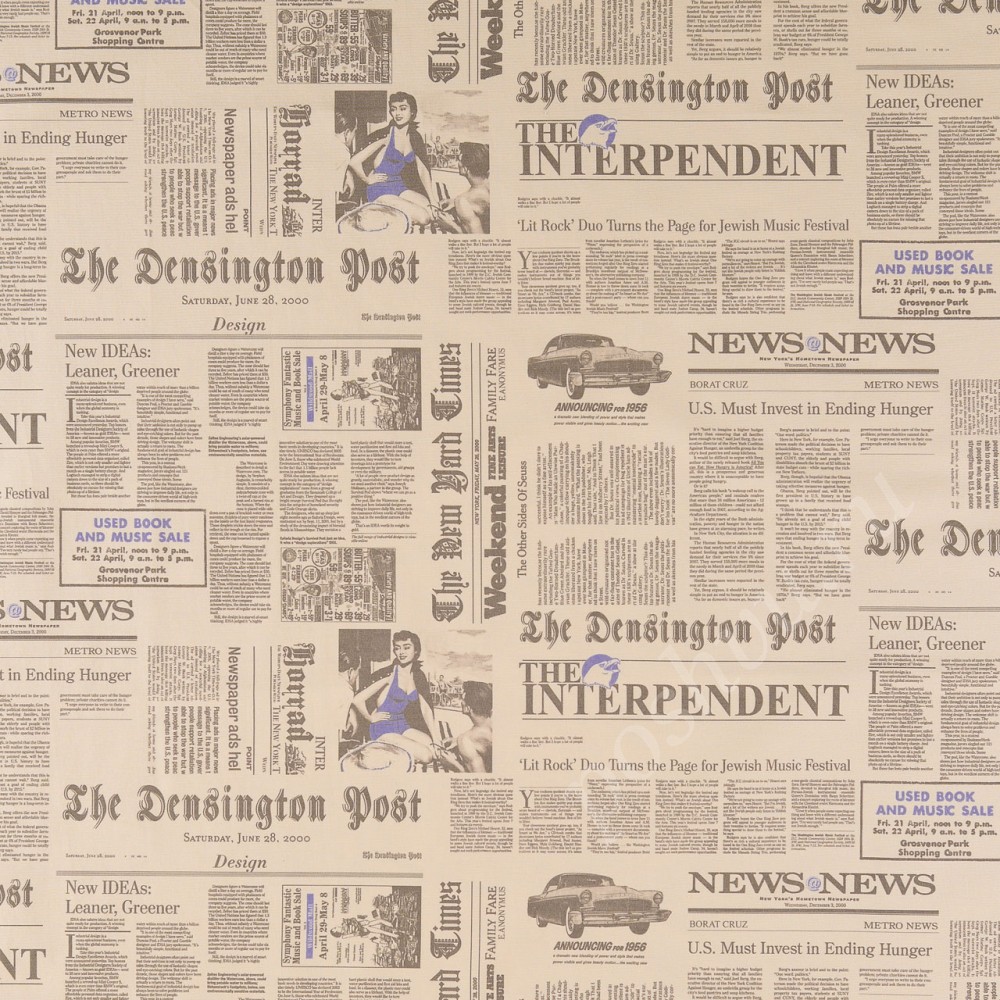 Ткань для штор портьерная Newspaper серая