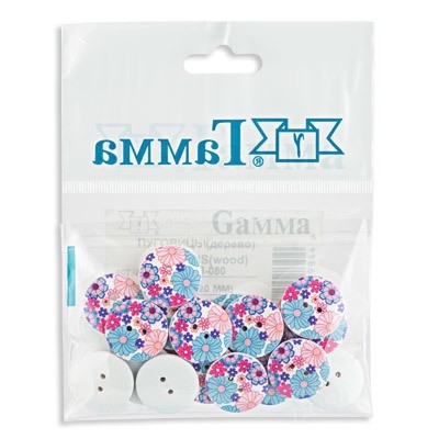 Пуговицы деревянные "GAMMA" WB-080 32 " ( 20 мм) 24 шт №008 луговые цветы