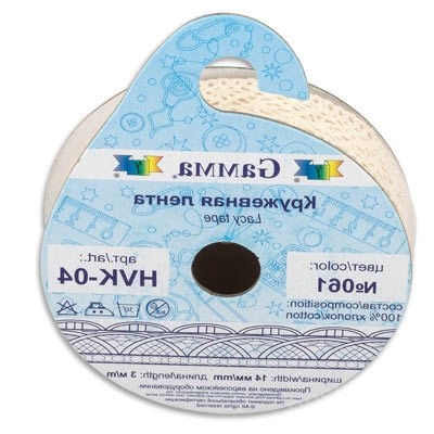 Тесьма декоративная "Gamma" кружевная HVK-04 ФАСОВКА 14 мм 5 х 3 м №043 св.розовый