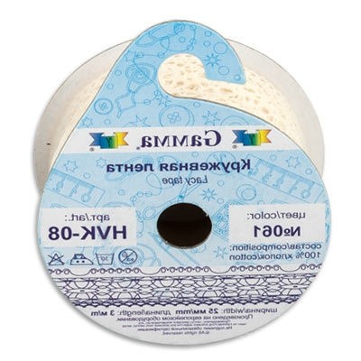 Тесьма декоративная "Gamma" кружевная HVK-08 ФАСОВКА 25 мм 5 х 3 м №037 св.коричневый