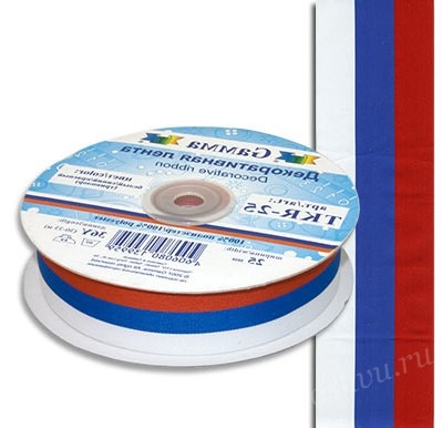 Тесьма декоративная "Gamma" TKR-25 триколор 33 м ±2 м белый/синий/красный