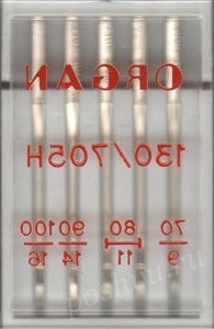 Иглы для быт. шв. машин "ORGAN" универсальные №70-100 5 шт в пенале ассорти