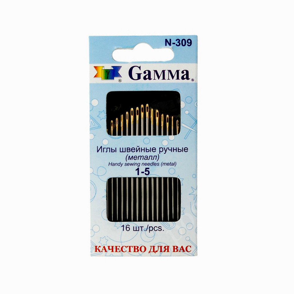 Иглы ручные "Gamma" №1-5 N-309 для шитья 16 шт.