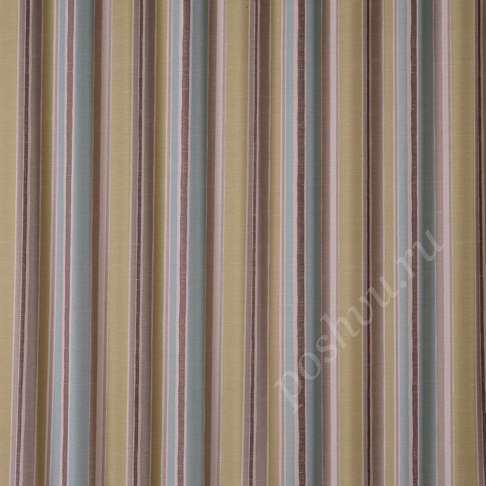 Ткань для штор портьерная Earth Stripe в полоску палевого, голубого и песочного оттенков