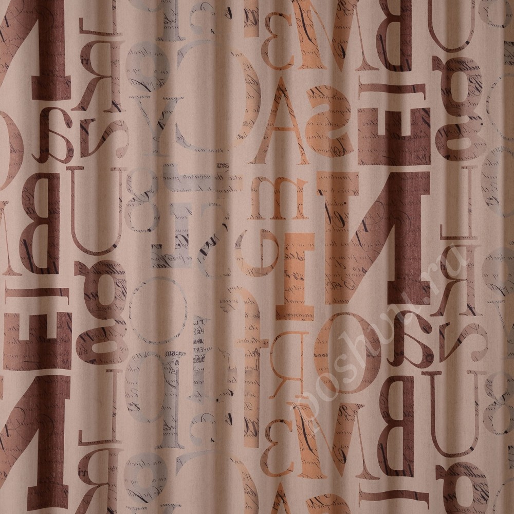 Ткань для штор портьераня Font бежевого цвета в буквенный узор