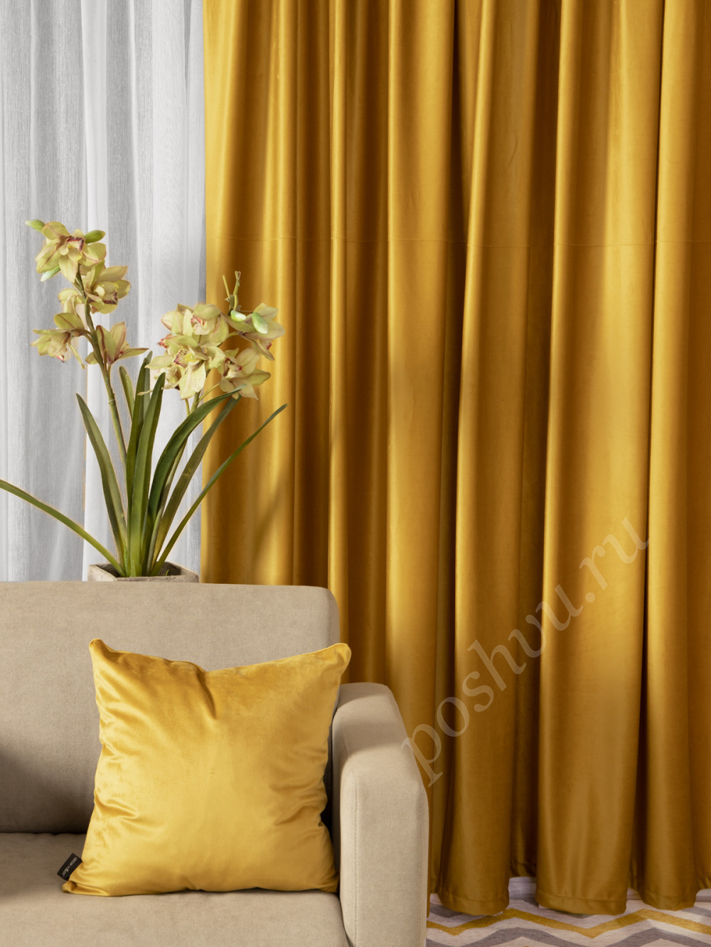 Штора велюр MONACO YELLOW 170*270