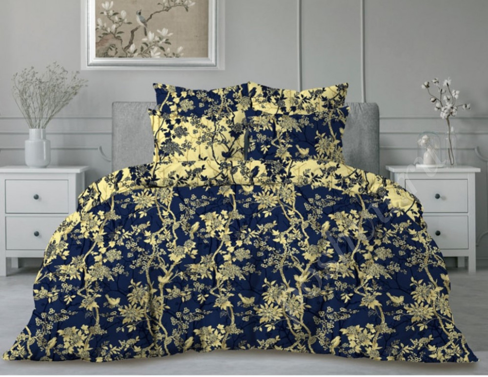 Перкаль набивной "Пташка на синем", 220 см, 110 гр/м2