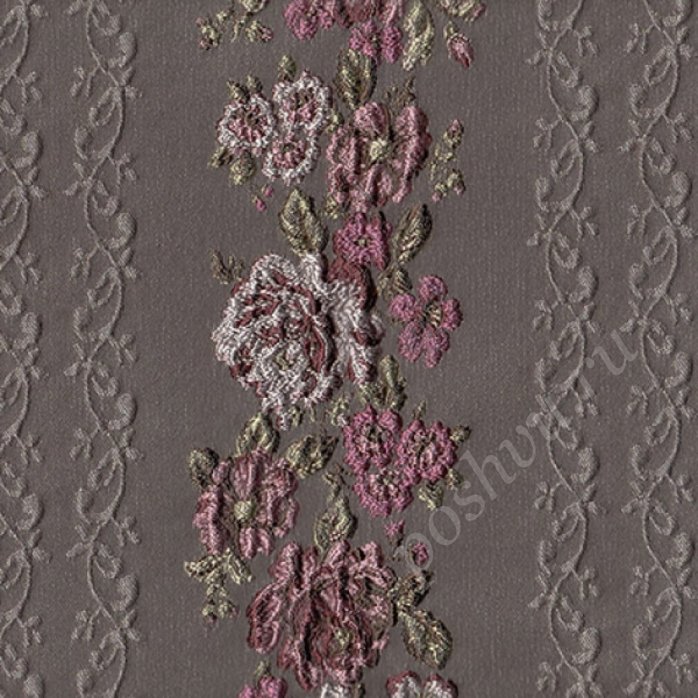 Жаккард Floransa stripe цветочная полоса на сером фоне