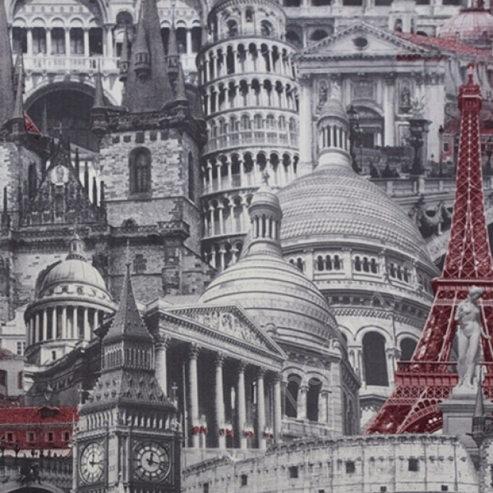 Микровелюр ARCHITECTURE красно-серый