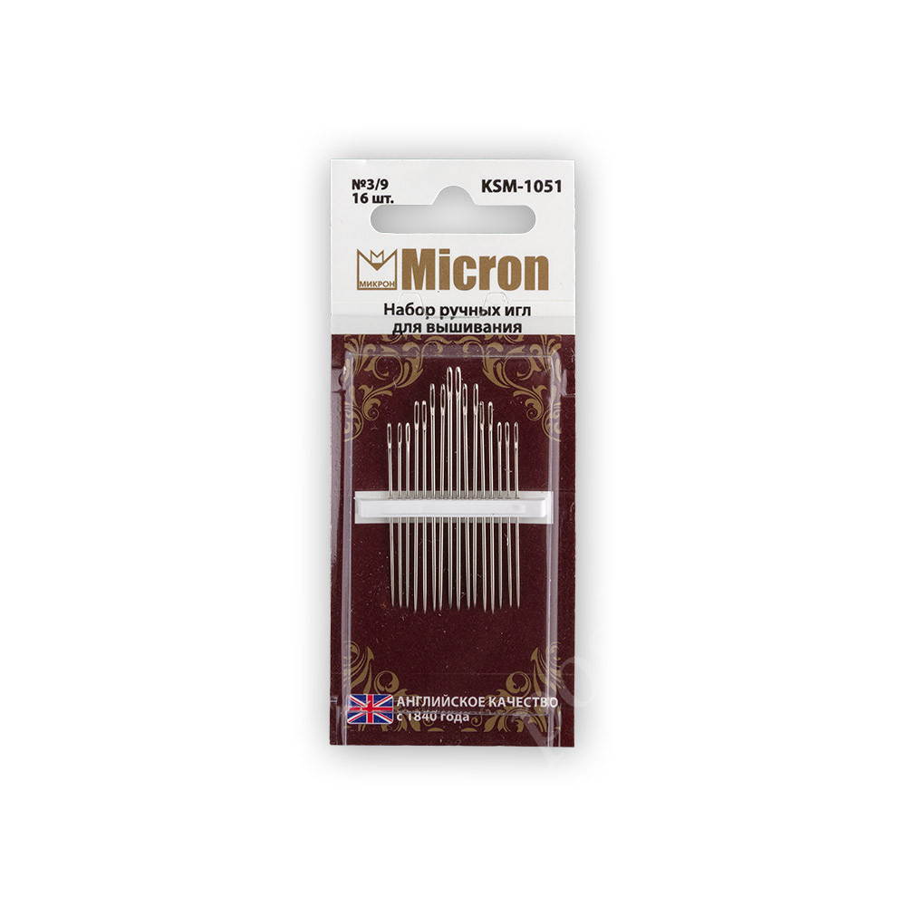 Иглы для шитья ручные "Micron" набор для вышивания KSM-1051 в блистере 16 шт. №3/9
