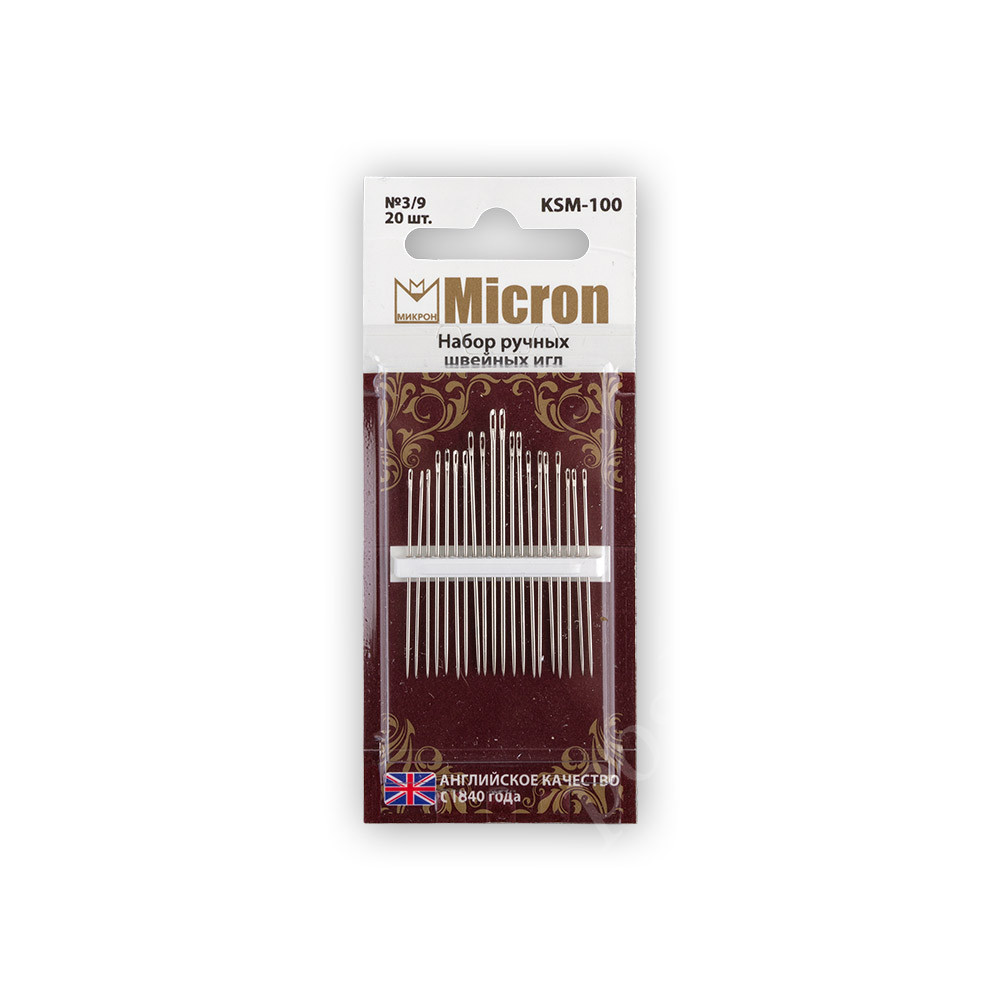 Иглы для шитья ручные "Micron" набор швейных игл KSM-100 в блистере 20 шт. №3/9