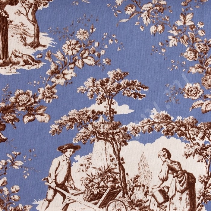 Ткань для штор портьерная, хлопок Courtisane Landes 004 Bleu Brun