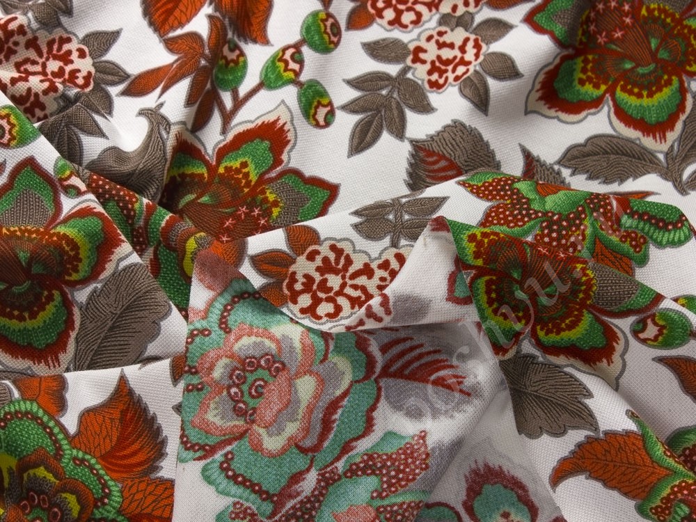 Хлопковая ткань Etro с рисунком, цвет - белый и коричневый